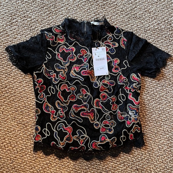 ✨nwt!✨zara black lace floral top - Picture 9 of 15